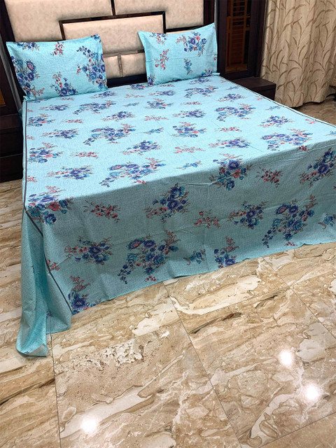 

Pure Decor Blue Floral 400 TC King Bedsheet with 2 Pillow Covers