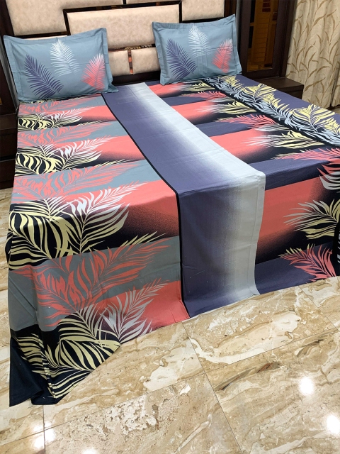 

Pure Decor Blue & Red Floral 400 TC King Bedsheet with 2 Pillow Covers