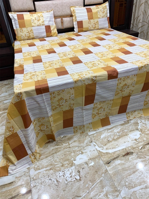 

Pure Decor Yellow & White Floral 400 TC King Bedsheet with 2 Pillow Covers