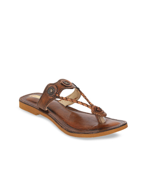 

Ta Chic Women Brown Textured Leather Ethnic Open Toe Flats