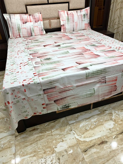 

Pure Decor Red & Pink 300 TC Queen Bedsheet with 2 Pillow Covers