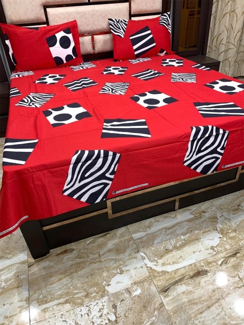 

Pure Decor Red Geometric 400 TC Queen Bedsheet with 2 Pillow Covers