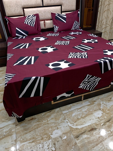 

Pure Decor Red & White Geometric 400 TC Queen Bedsheet with 2 Pillow Covers