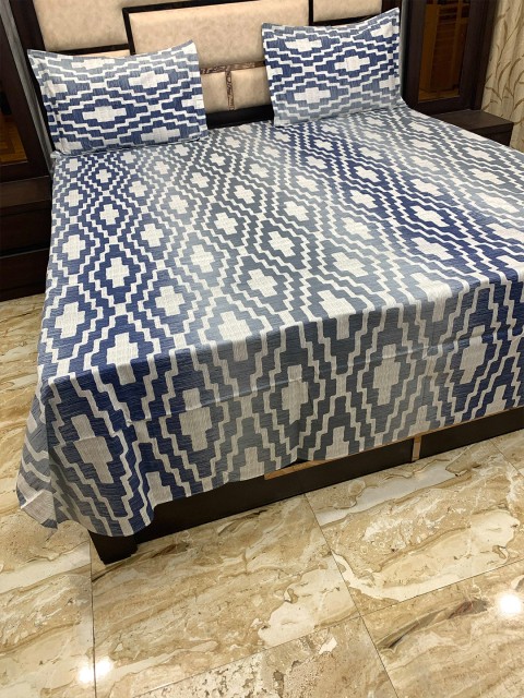 

Pure Decor Blue & White 300 TC Queen Bedsheet with 2 Pillow Covers