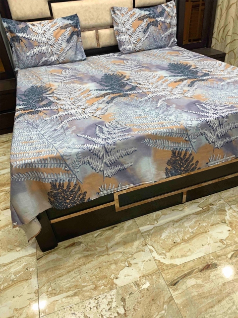 

Pure Decor Grey Floral 400 TC Queen Bedsheet with 2 Pillow Covers