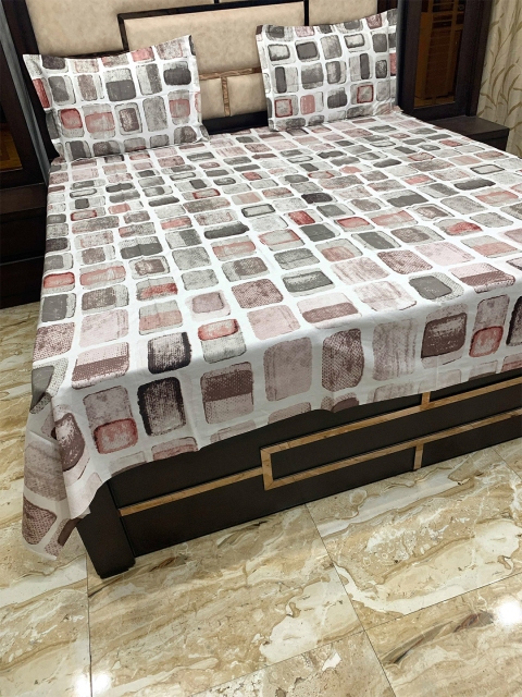 

Pure Decor Red & White Geometric 300 TC Queen Bedsheet with 2 Pillow Covers