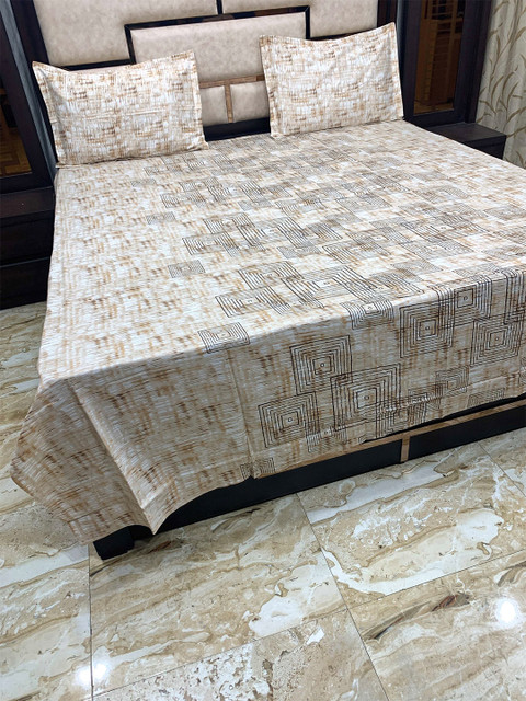 

Pure Decor Brown & White Geometric 300 TC Queen Bedsheet with 2 Pillow Covers