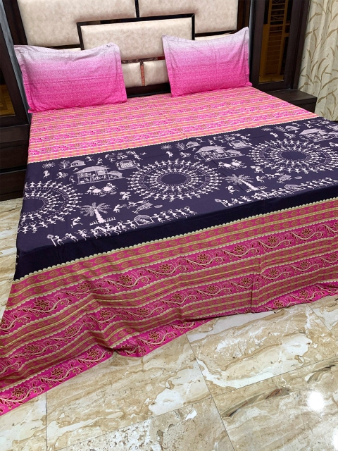 

Pure Decor Pink & Blue Printed 400 TC King Bedsheet with 2 Pillow Covers
