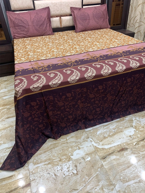 

Pure Decor Purple & Beige Floral 400 TC King Bedsheet with 2 Pillow Covers