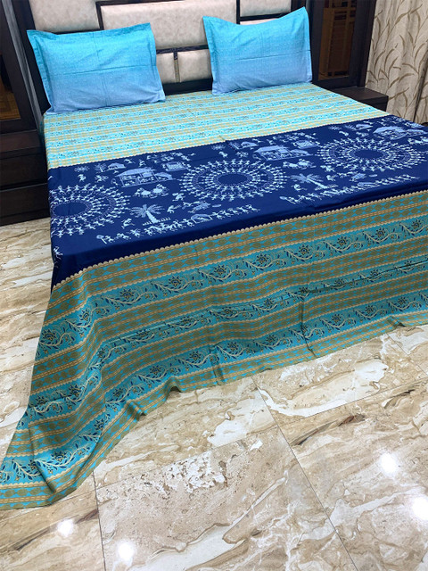 

Pure Decor Blue & White 400 TC King Royal Lifestyle Bedsheet with 2 Pillow Covers