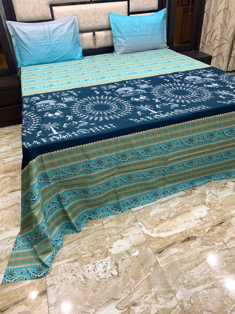 

Pure Decor Green & White 400 TC King Bedsheet with 2 Pillow Covers
