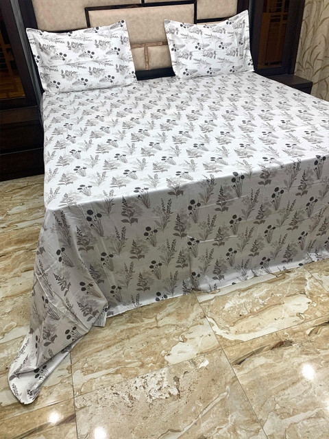 

Pure Decor Grey & White Floral King Bedsheet with 2 Pillow Covers