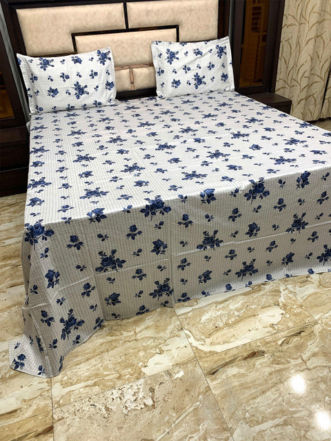 

Pure Decor Grey & Blue Floral King Bedsheet with 2 Pillow Covers