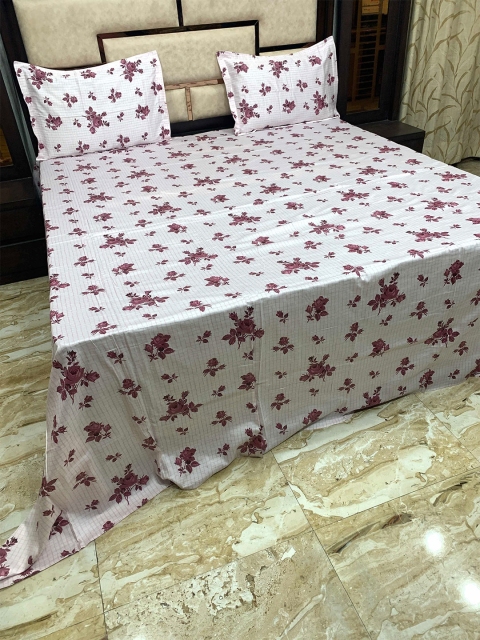 

Pure Decor Pink & White Floral King Bedsheet with 2 Pillow Covers