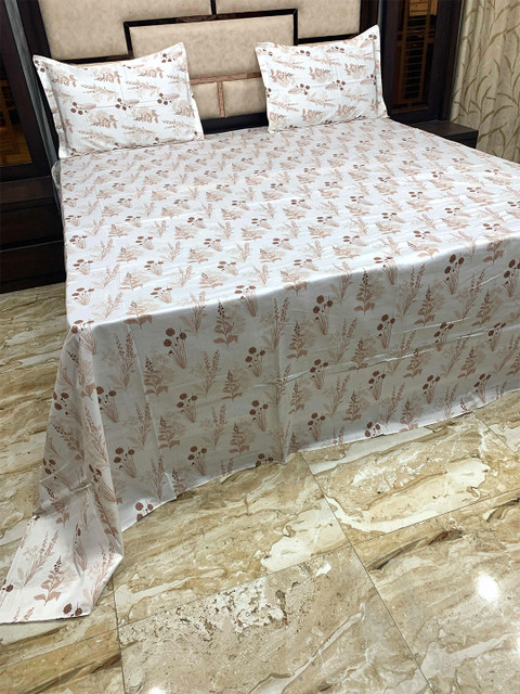 

Pure Decor Brown & White Floral King Bedsheet with 2 Pillow Covers