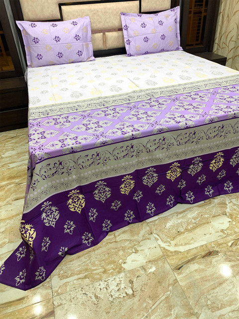 

Pure Decor Purple & Grey 400 TC King Bedsheet with 2 Pillow Covers