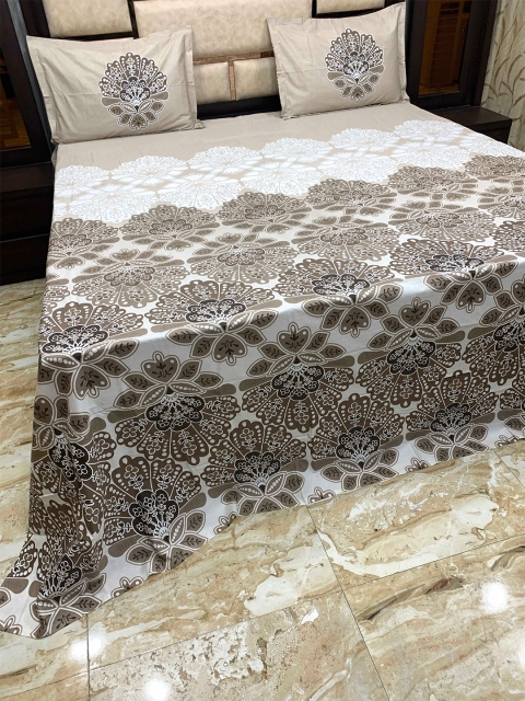 

Pure Decor Brown & Grey Ethnic Motifs 400 TC King Bedsheet with 2 Pillow Covers