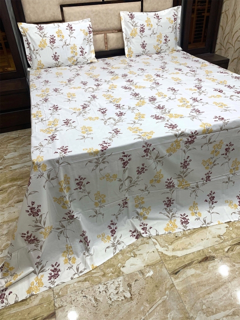 

Pure Decor White & Yellow Floral 400 TC King Bedsheet with 2 Pillow Covers