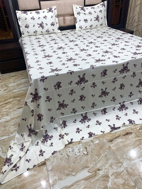 

Pure Decor White & Yellow Floral 400 TC Cotton King Bedsheet with 2 Pillow Covers