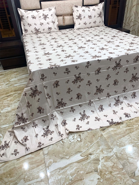 

Pure Decor Peach-Coloured & White Floral 400 TC King Bedsheet with 2 Pillow Covers
