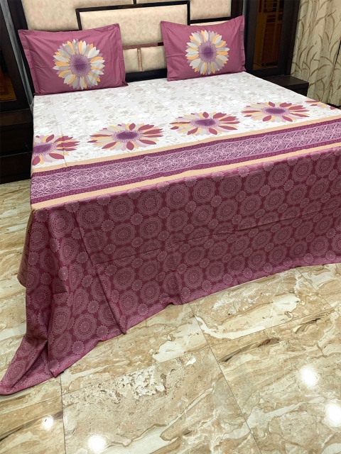 

Pure Decor Pink & Purple Floral 400 TC King Bedsheet with 2 Pillow Covers