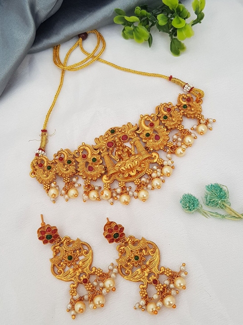 

GRIIHAM Gold-Plated Red Stones-Studded Jewellery Set