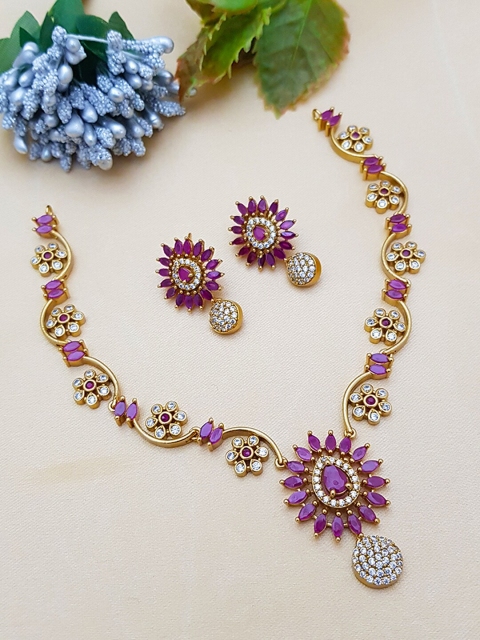 

GRIIHAM Gold-Plated & Red AD Stone-Studded Jewellery Set