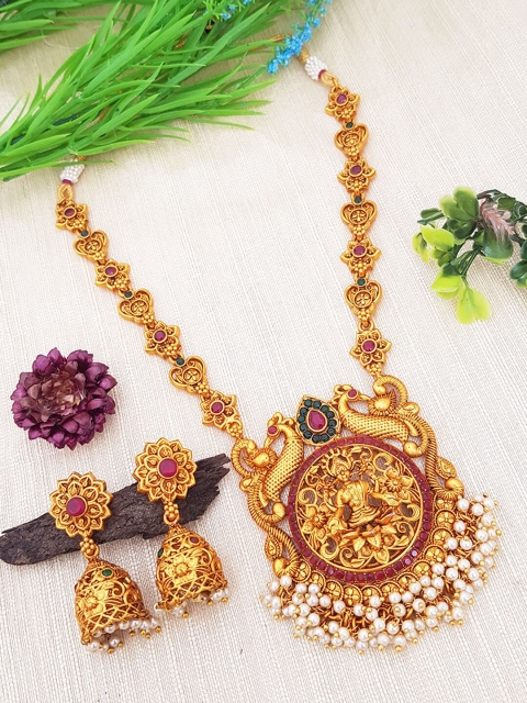 

GRIIHAM Gold-Plated Red AD-Studded Jewellery Set