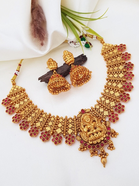 

GRIIHAM Gold-Plated Pink Stone-Studded Jewellery Set