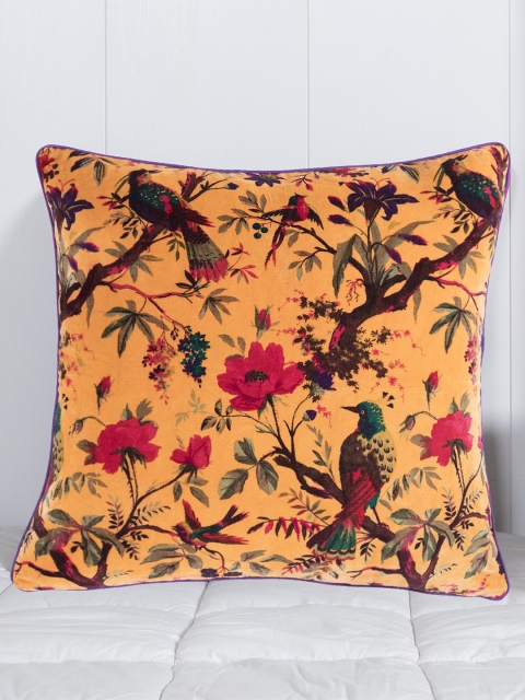 

HANDICRAFT PALACE Yellow Set of 2 Floral Velvet Square Cushion Covers