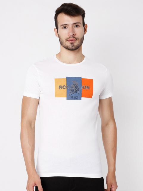 

Rex Straut Jeans Men White Typography Printed Slim Fit T-shirt