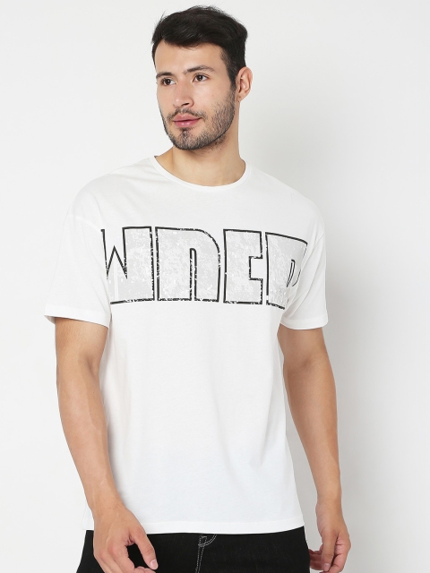 

Rex Straut Jeans Men White Typography Printed Slim Fit T-shirt