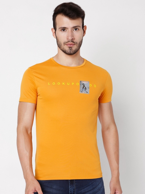 

Rex Straut Jeans Men Orange Typography Printed Slim Fit T-shirt