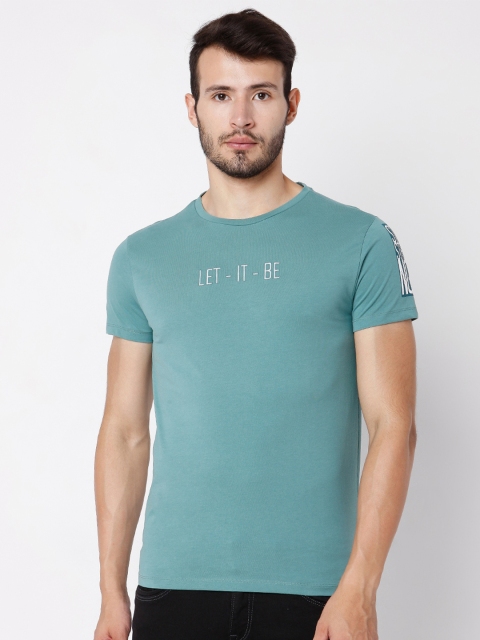 

Rex Straut Jeans Men Turquoise Blue Typography Printed Slim Fit T-shirt