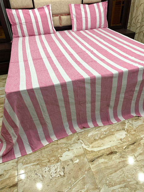

Pure Decor Pink & White Striped 400 TC King Bedsheet with 2 Pillow Covers