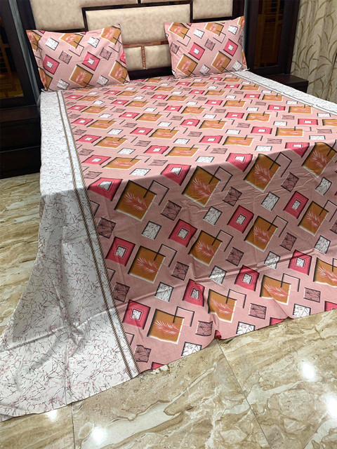 

Pure Decor Red & White Geometric 400 TC King Bedsheet with 2 Pillow Covers