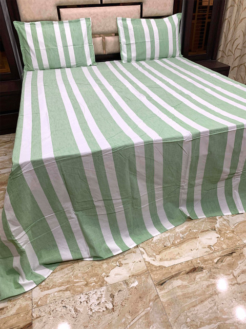 

Pure Decor Green & White Striped 400 TC King Bedsheet with 2 Pillow Covers