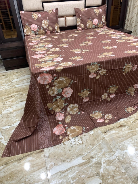 

Pure Decor Brown & White Floral 400 TC King Bedsheet with 2 Pillow Covers