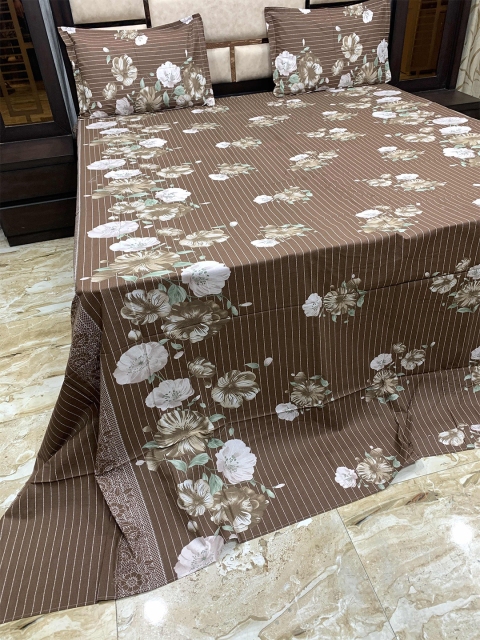 

Pure Decor Brown & Green Floral 400 TC King Bedsheet with 2 Pillow Covers