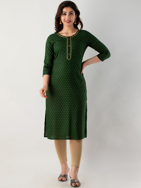 

CKM Women Green Geometric Printed Kurta