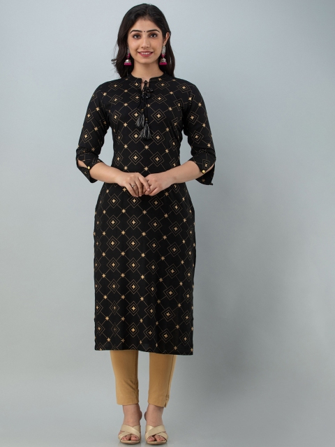 

CKM Women Black Geometric Printed Kurta