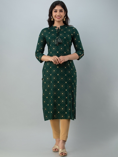 

CKM Women Green Geometric Printed Kurta