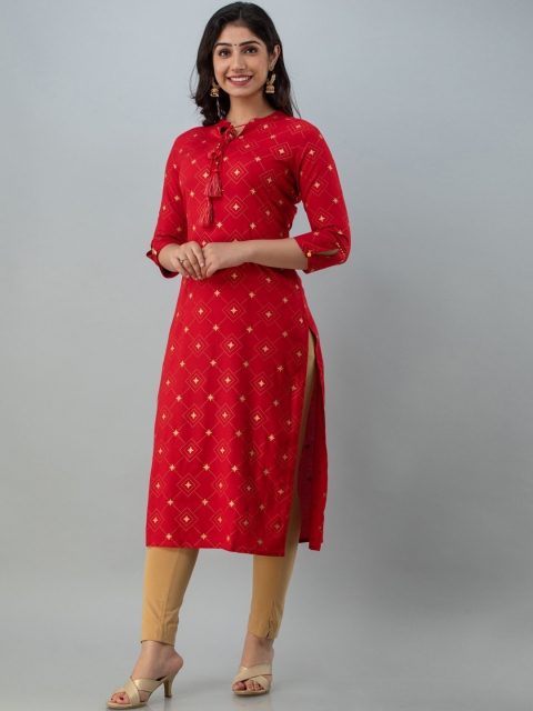 

CKM Women Red Geometric Printed Kurta