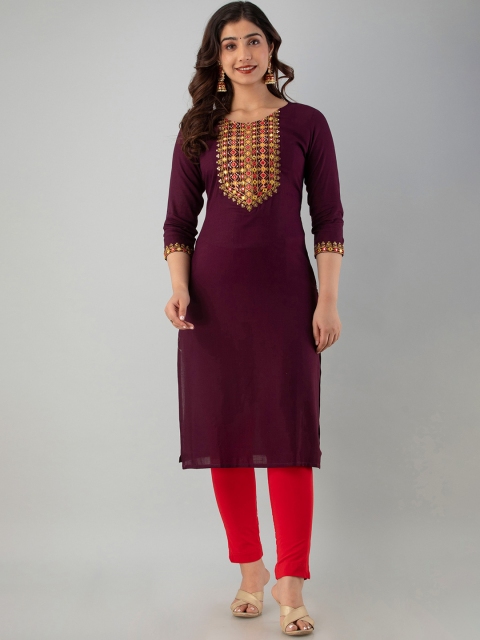 

CKM Women Violet Embroidered Mirror Work Kurta