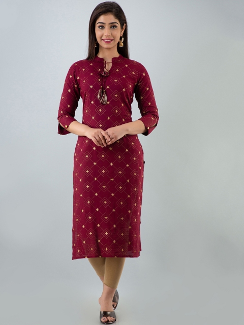 

CKM Women Maroon Geometric Printed Kurta