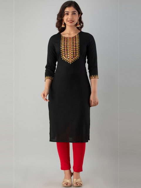 

CKM Women Black Yoke Design Mirror Work Kurta