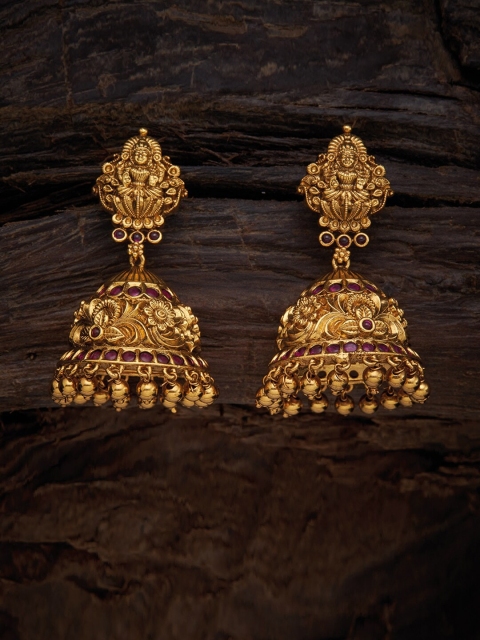 

Kushal's Fashion Jewellery Purple Dome Shaped Gold-Plated Jhumkas Earrings