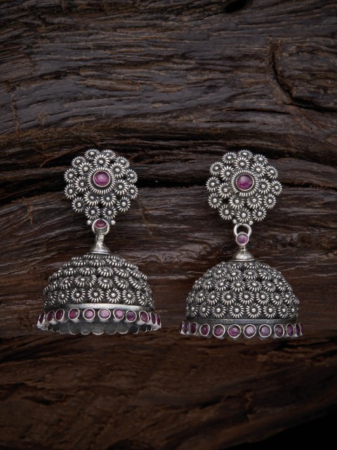 

Kushal's Fashion Jewellery Purple Dome Shaped 92.5 Pure Silver Jhumkas Earrings