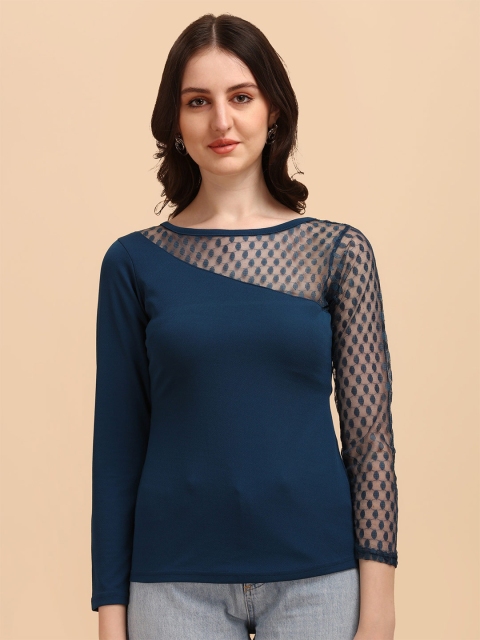 

Wedani Women Navy Blue Solid Round Neck Regular Top