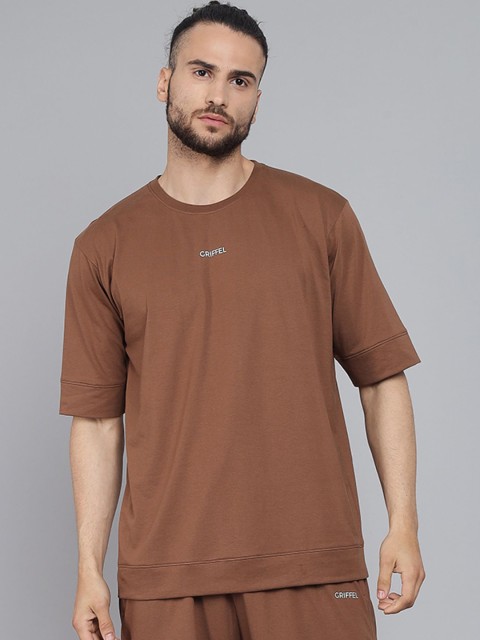 

GRIFFEL Men Coffee Brown Loose Cotton T-shirt
